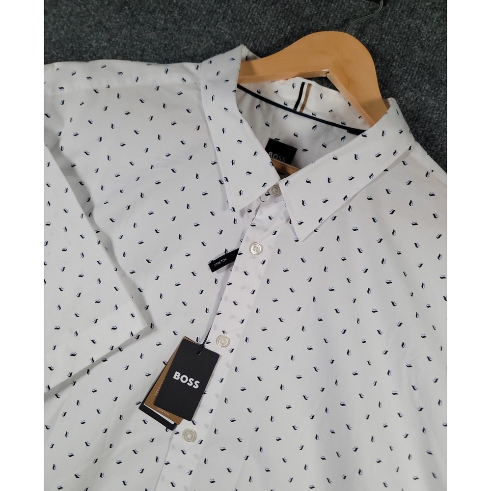 NEW Hugo Boss Button Down Shirt Mens 4XL White Short Sleeve Cotton Casual NWT